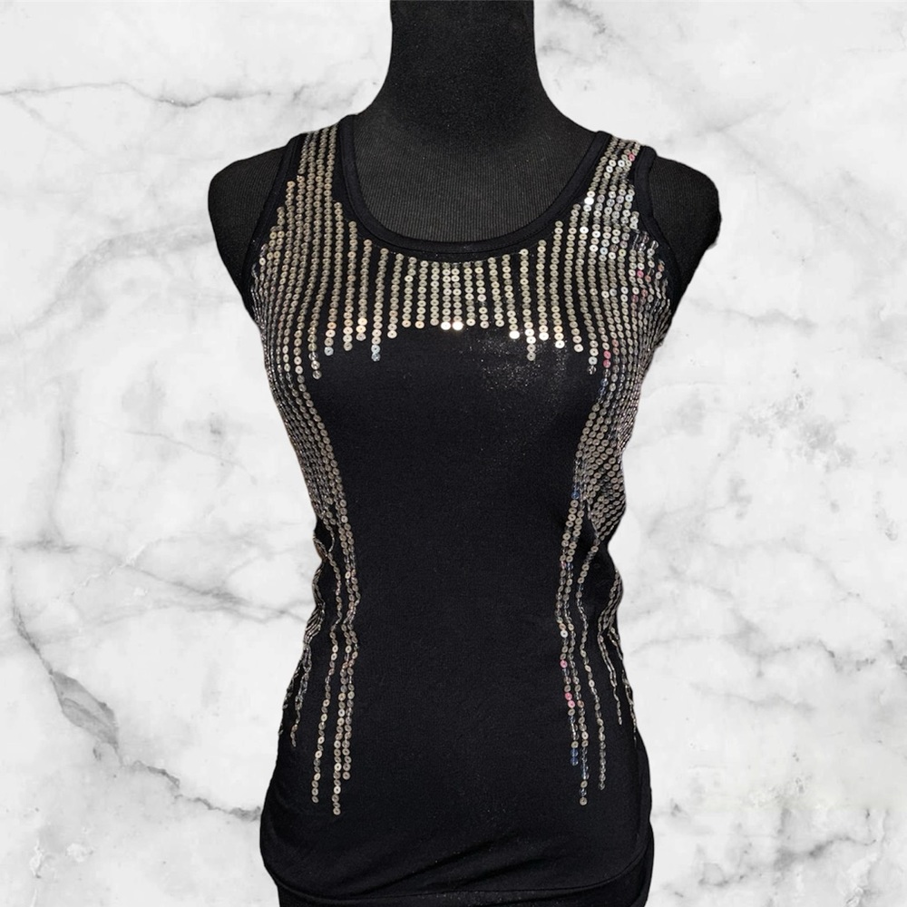 🎉Y2K Black Tank Top With white sequins Size XS